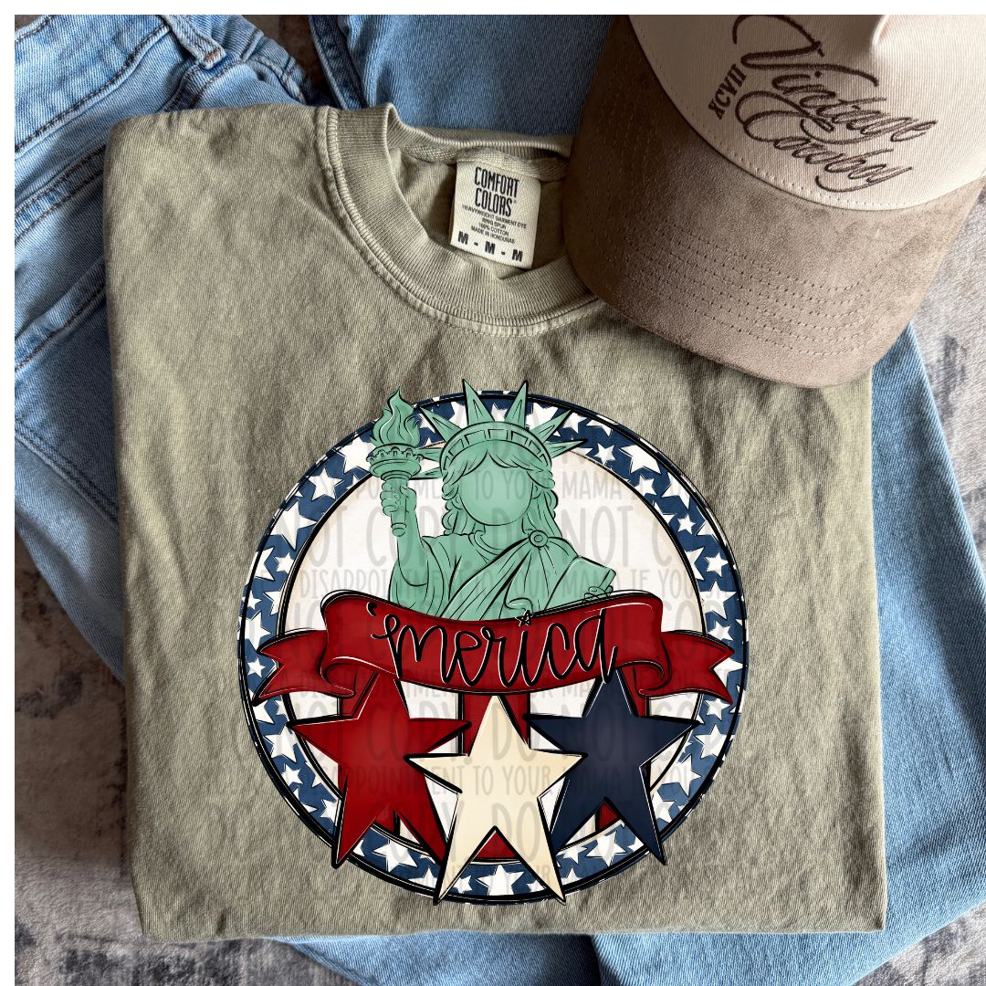 Lady Liberty Circle DTF Print