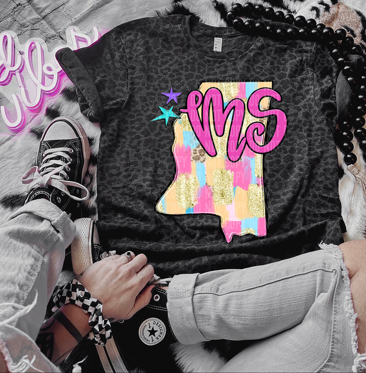Preppy Bright Brushstroke States DTF Print