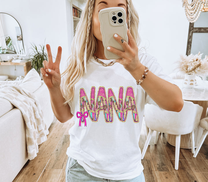 Preppy Leopard Small Bow Mom Name DTF Print