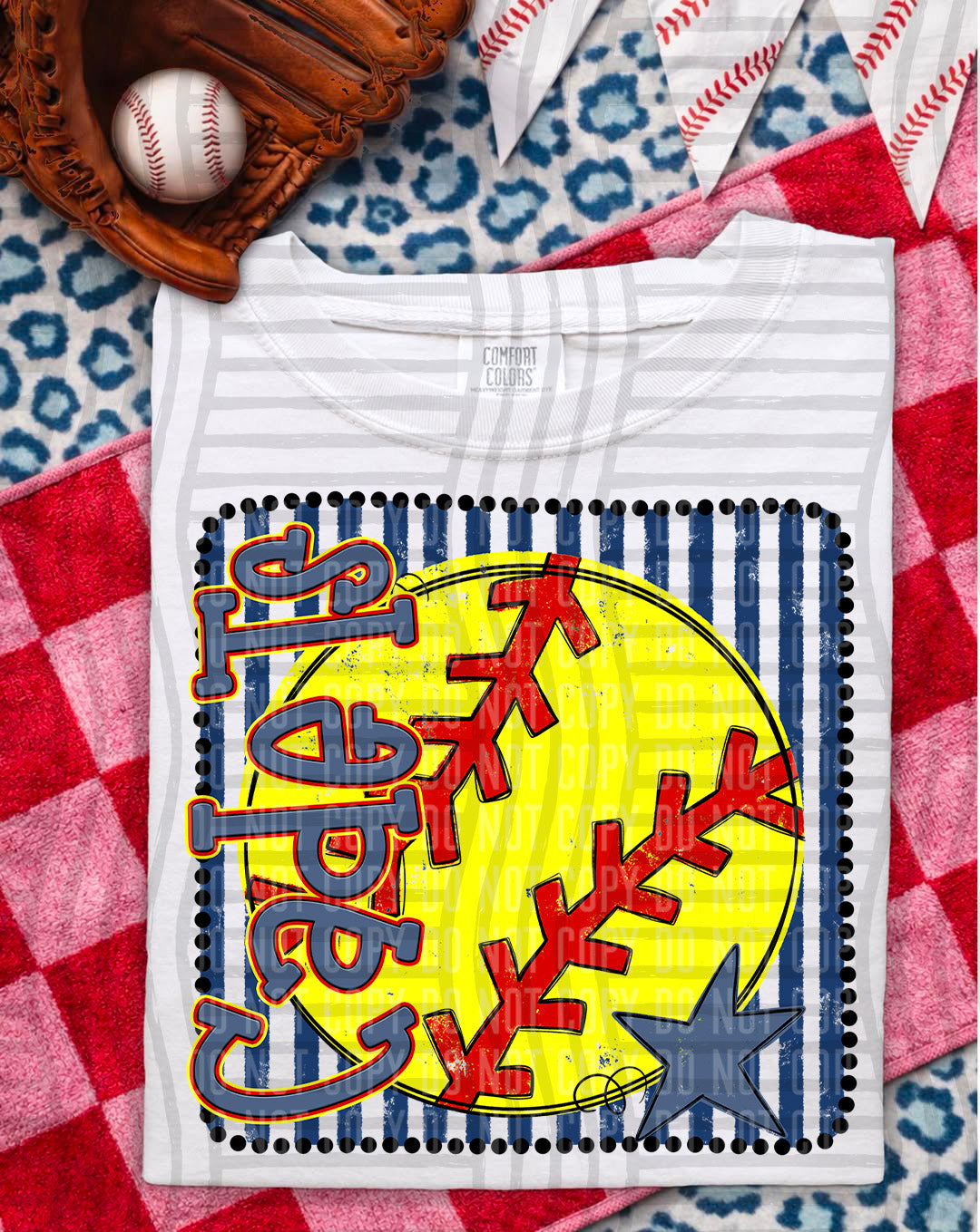 Softball RWB Framed DTF Print