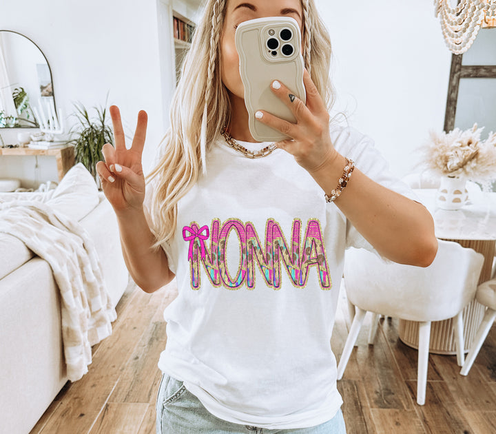 Preppy Leopard Small Bow Mom Name DTF Print