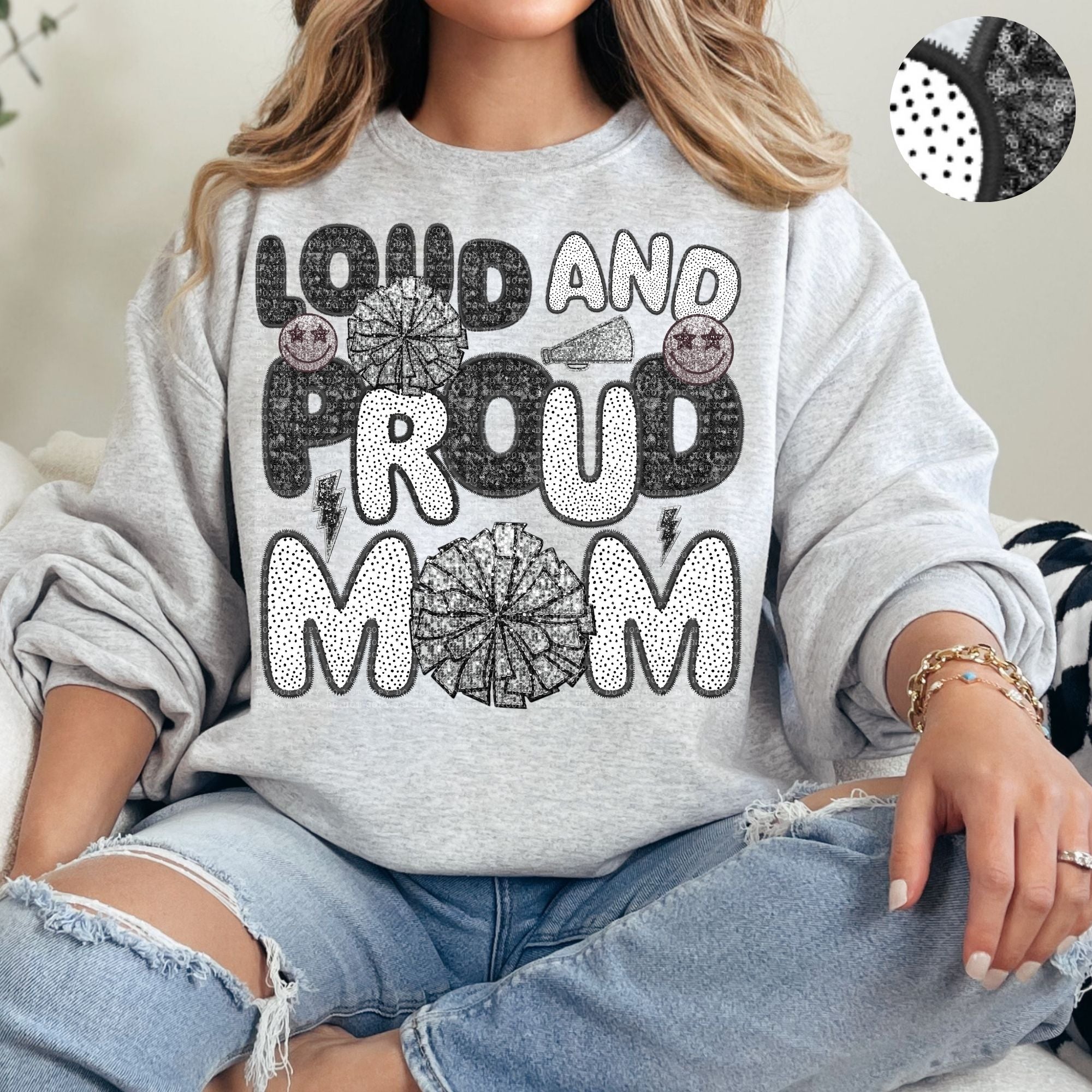 Loud and Proud Sports Mom Faux Embroidery DTF Print
