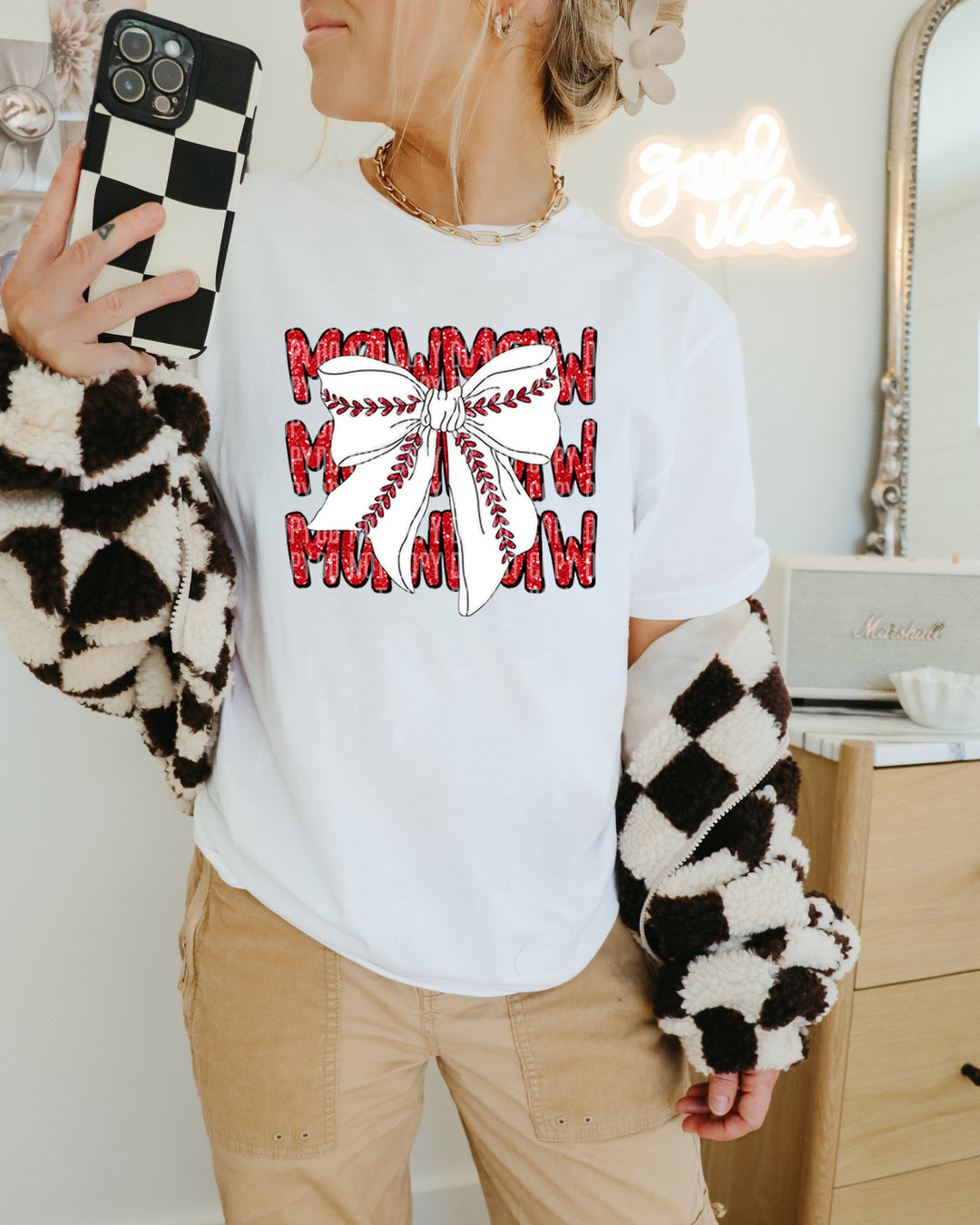 Baseball Bow With Names DTF Print