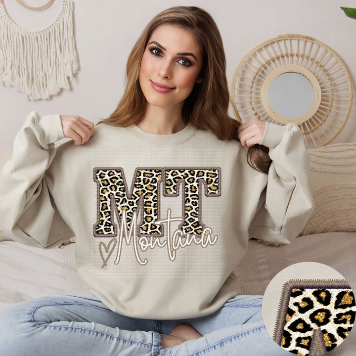 Glitter Leopard Faux Embroidery States DTF Print