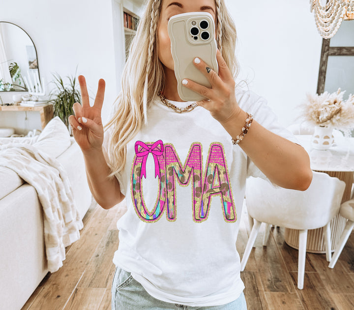 Preppy Leopard Small Bow Mom Name DTF Print