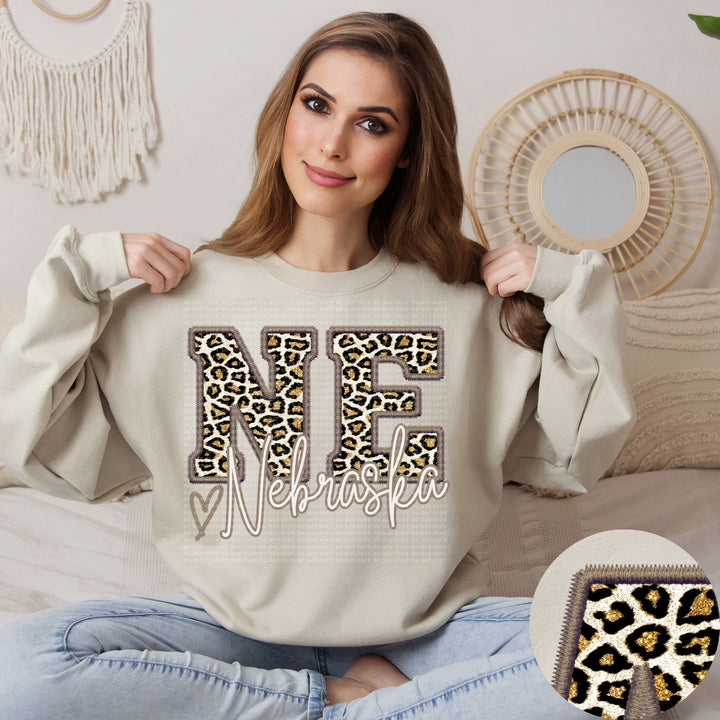 Glitter Leopard Faux Embroidery States DTF Print