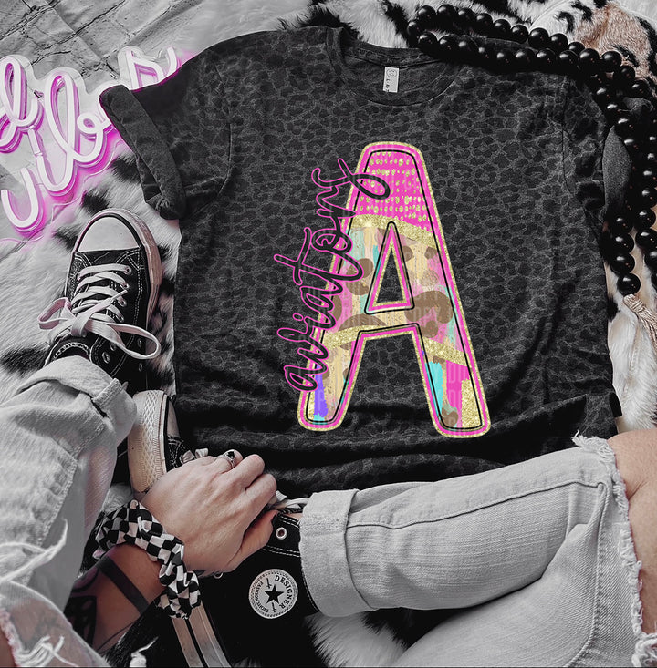 Rainbow Leopard Single Letters DTF Print