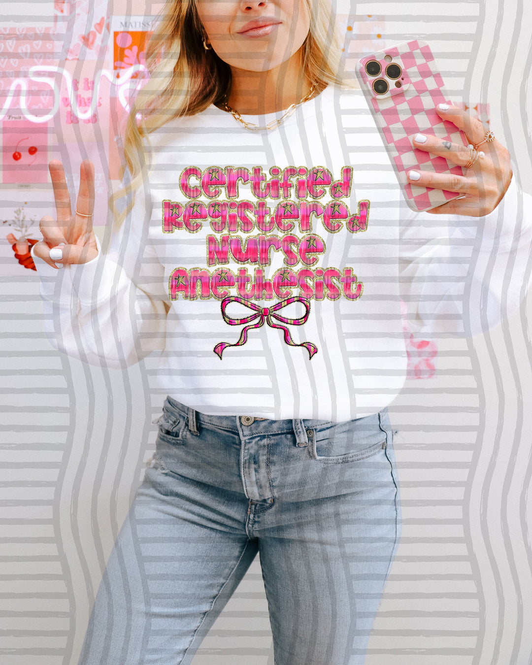 Pink Bow Occupations/Names DTF Print