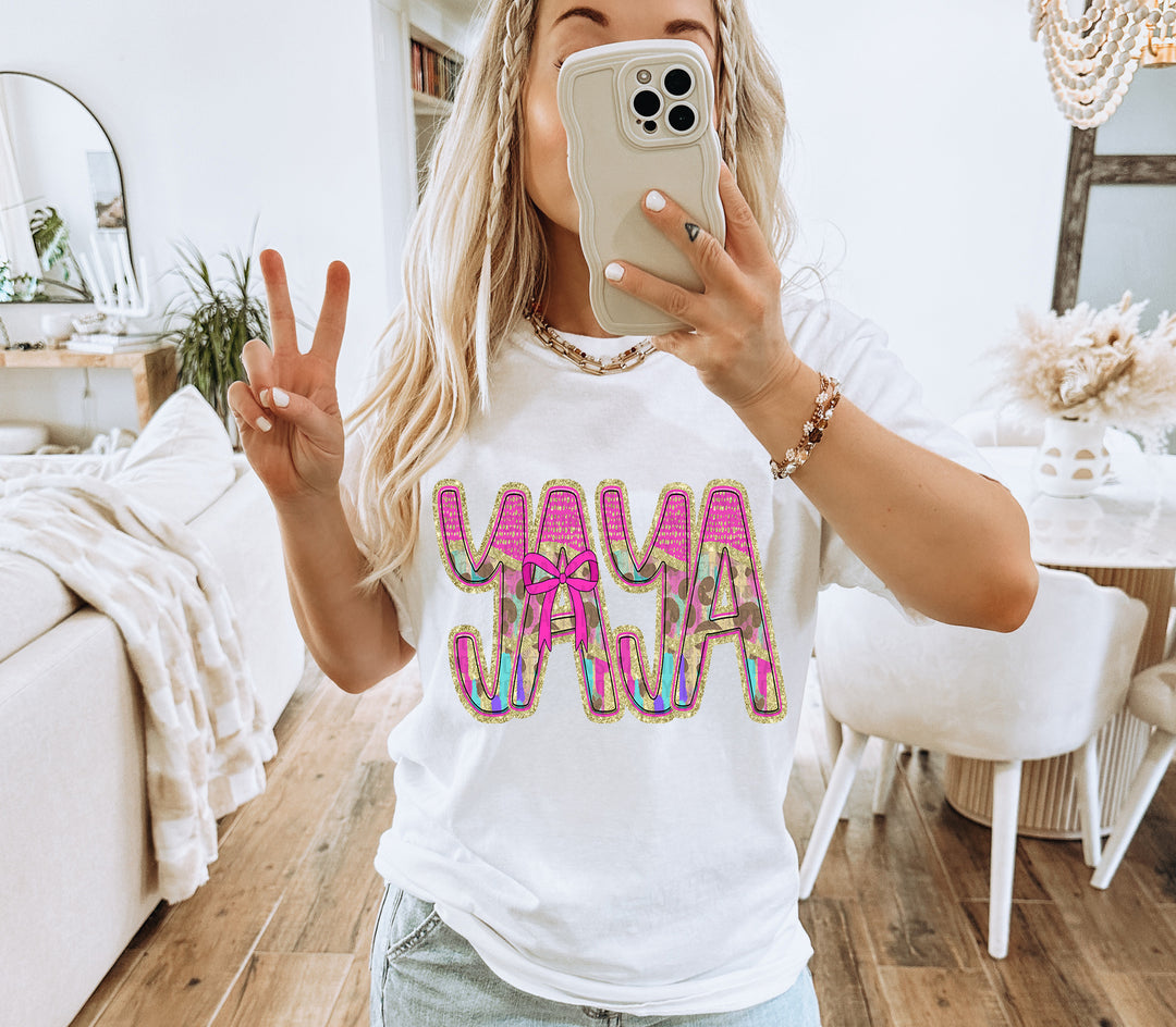 Preppy Leopard Small Bow Mom Name DTF Print