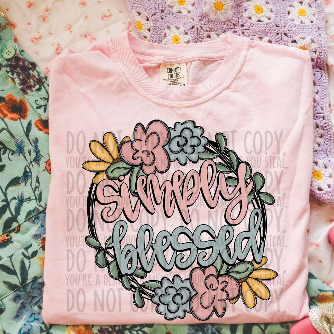 Simply Blessed Floral Doodle DTF Print