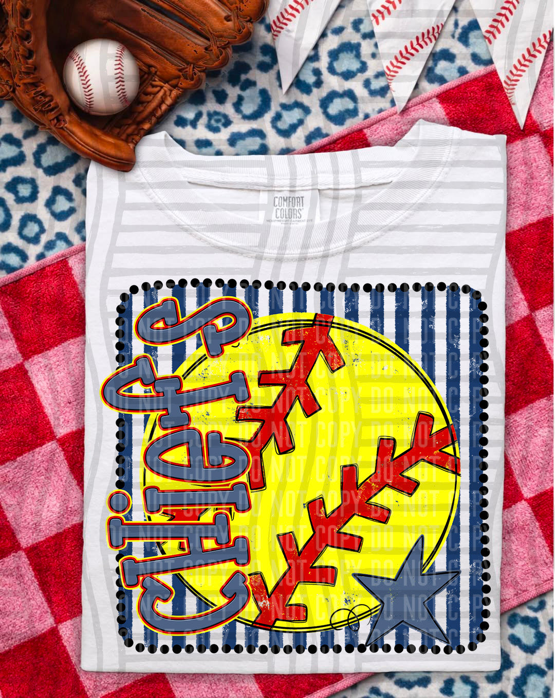 Softball RWB Framed DTF Print