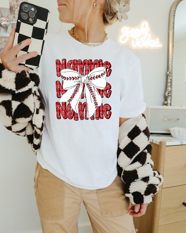 Baseball Bow With Names DTF Print