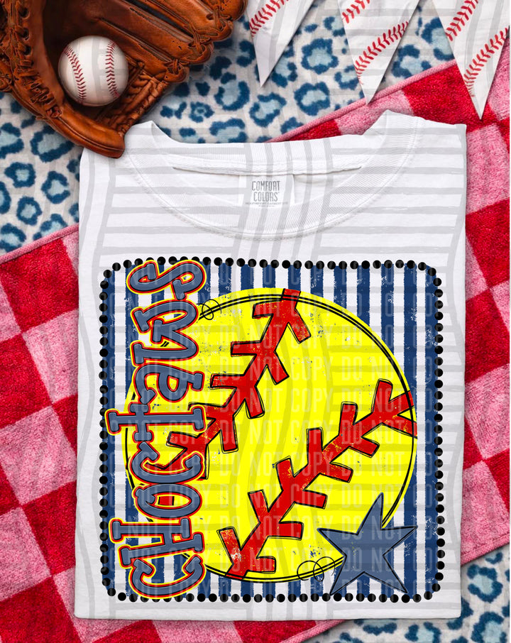 Softball RWB Framed DTF Print