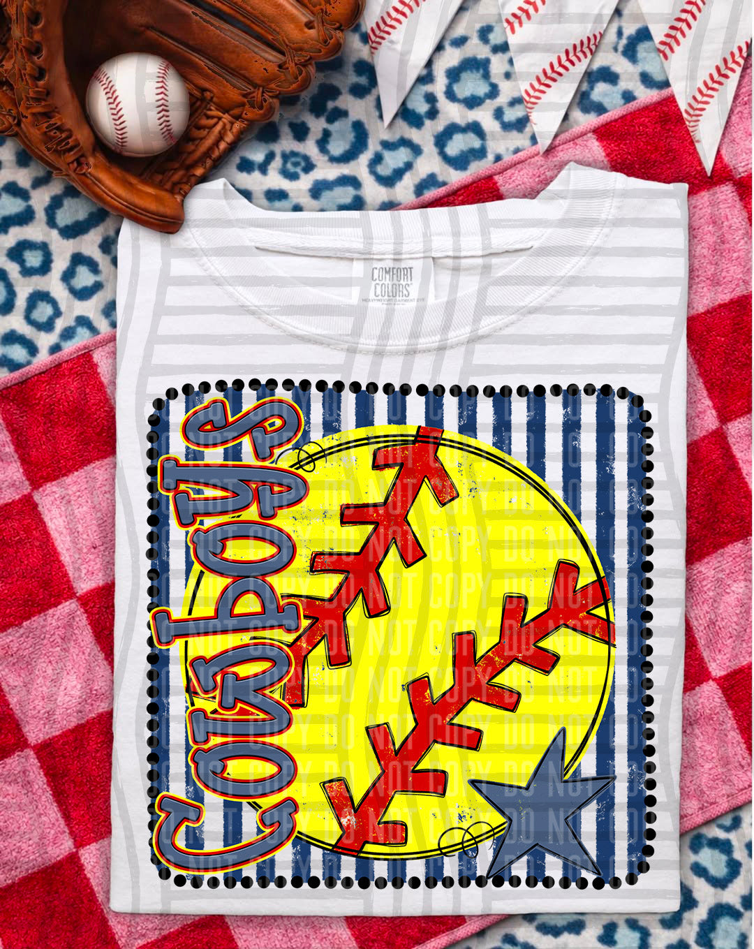 Softball RWB Framed DTF Print