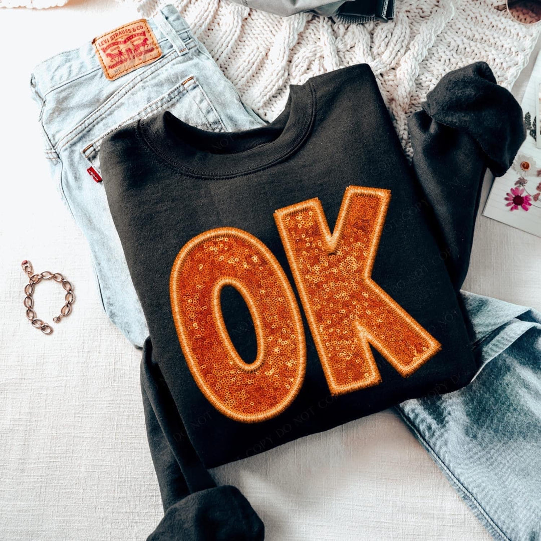 Oklahoma Faux Embroidery Sequin DTF Print