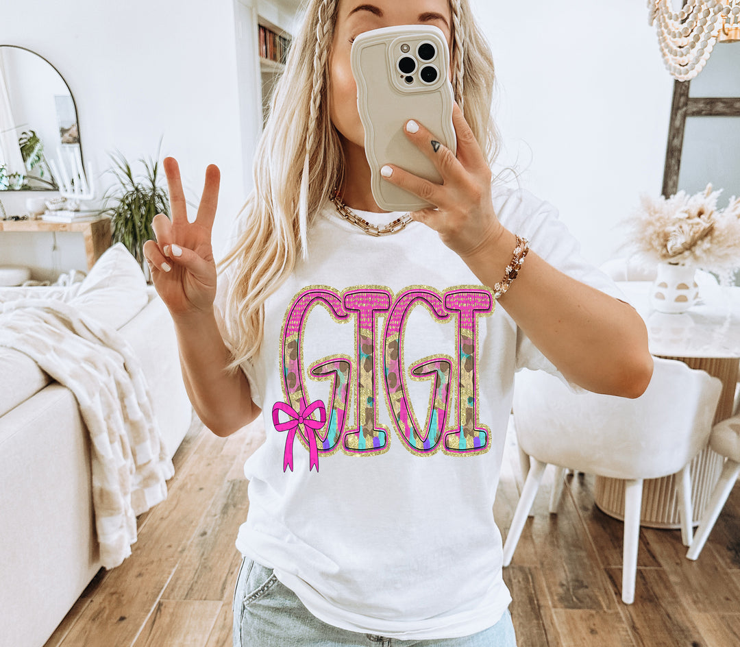 Preppy Leopard Small Bow Mom Name DTF Print