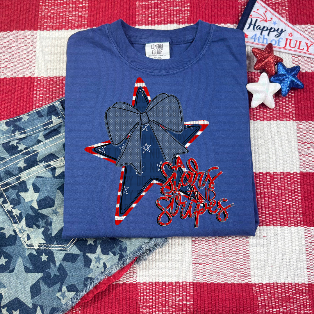 Stars And Stripes Blue Bow DTF Print