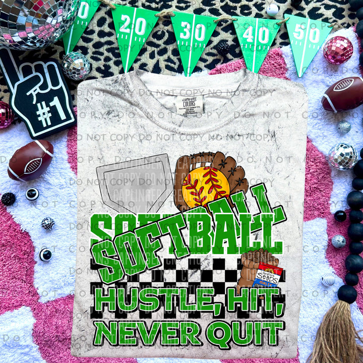 Hustle Hit Never Quit Softball DTF Print