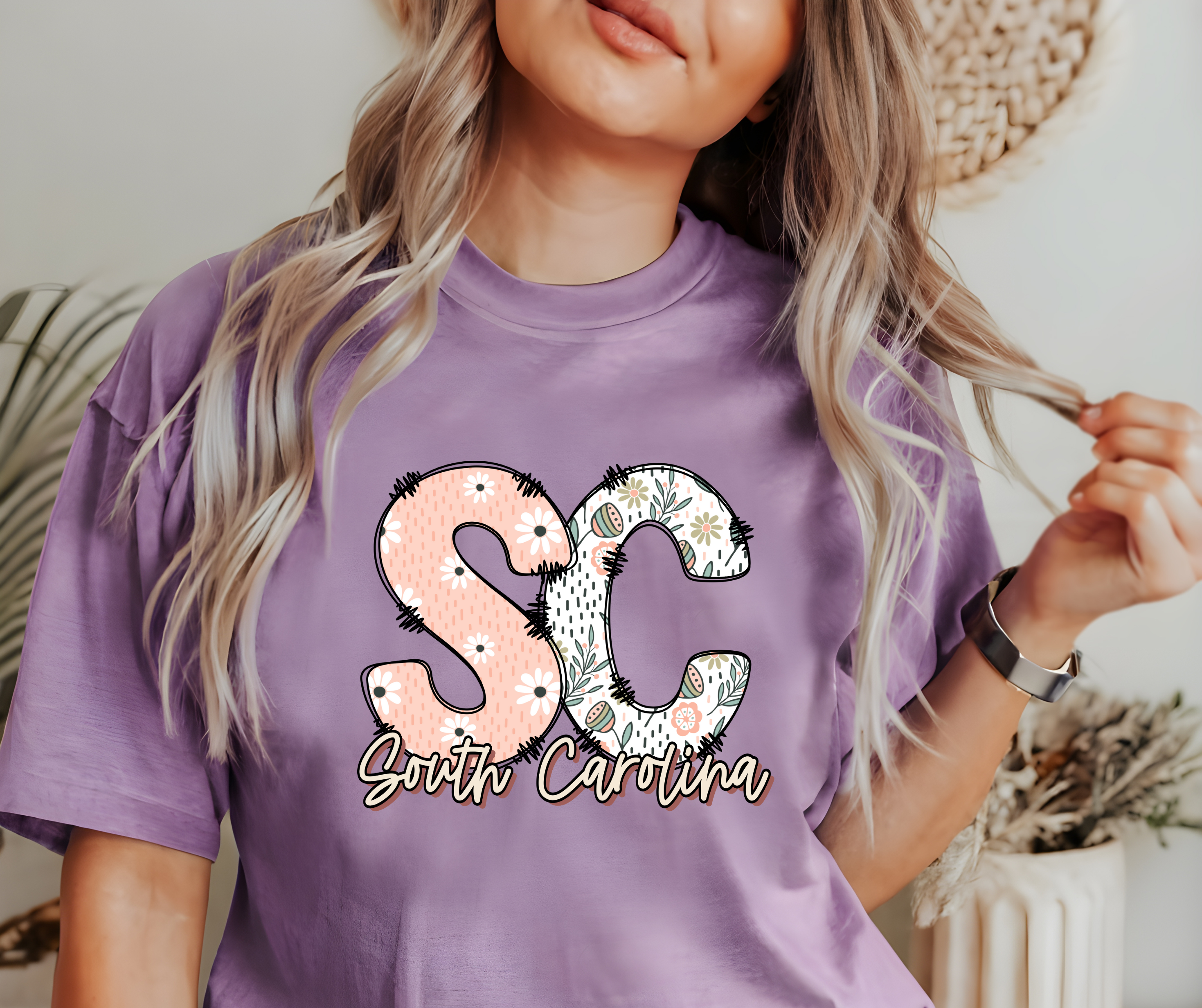 Exclusive Spring Floral Boho State Faux Embroidery DTF Print