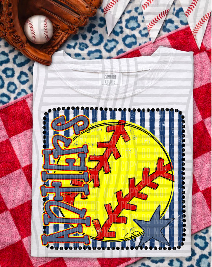 Softball RWB Framed DTF Print
