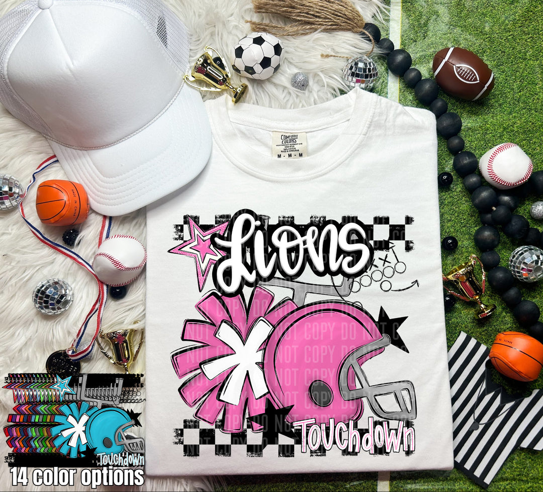 Helmet Pom Mascots Colors Bright Blue DTF Print