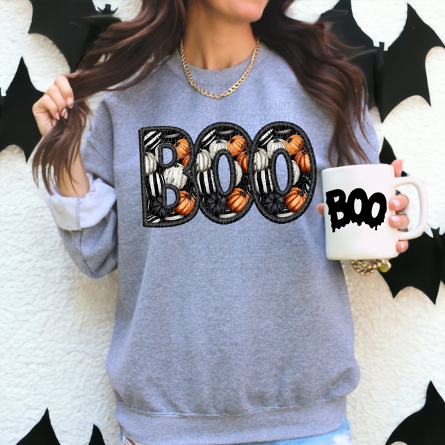 BOO Black Outline Faux Embroidery DTF Print