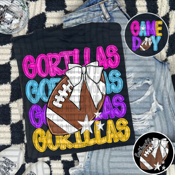 Bright And Preppy Football Stacked DTF Print