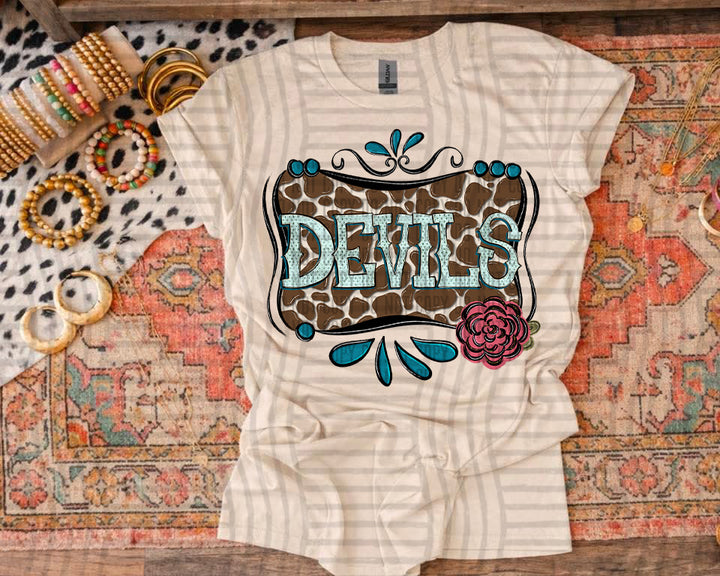 Cowhide & Turquoise Mascots DTF Print
