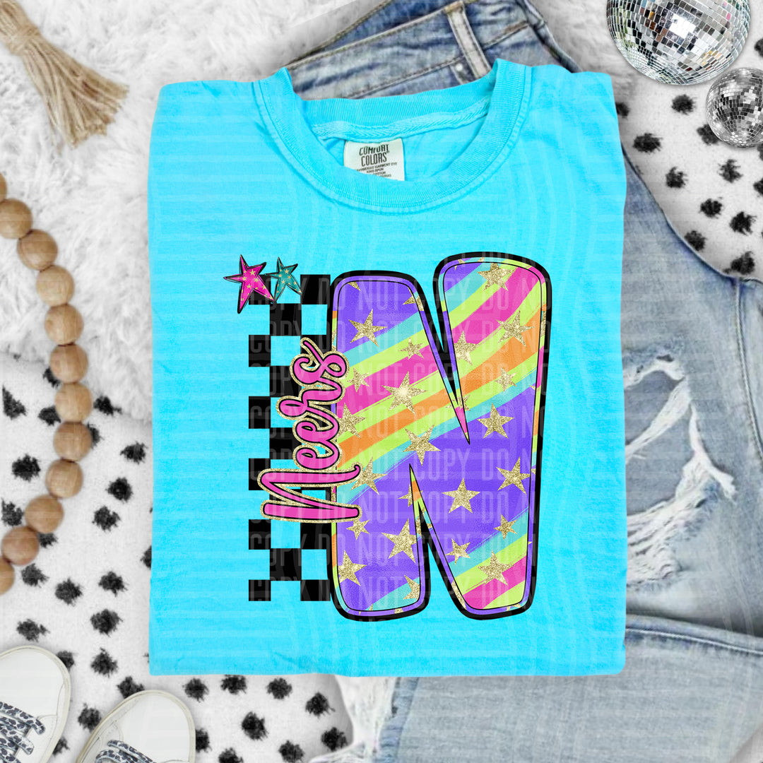Rainbow Swirl Initials DTF Print