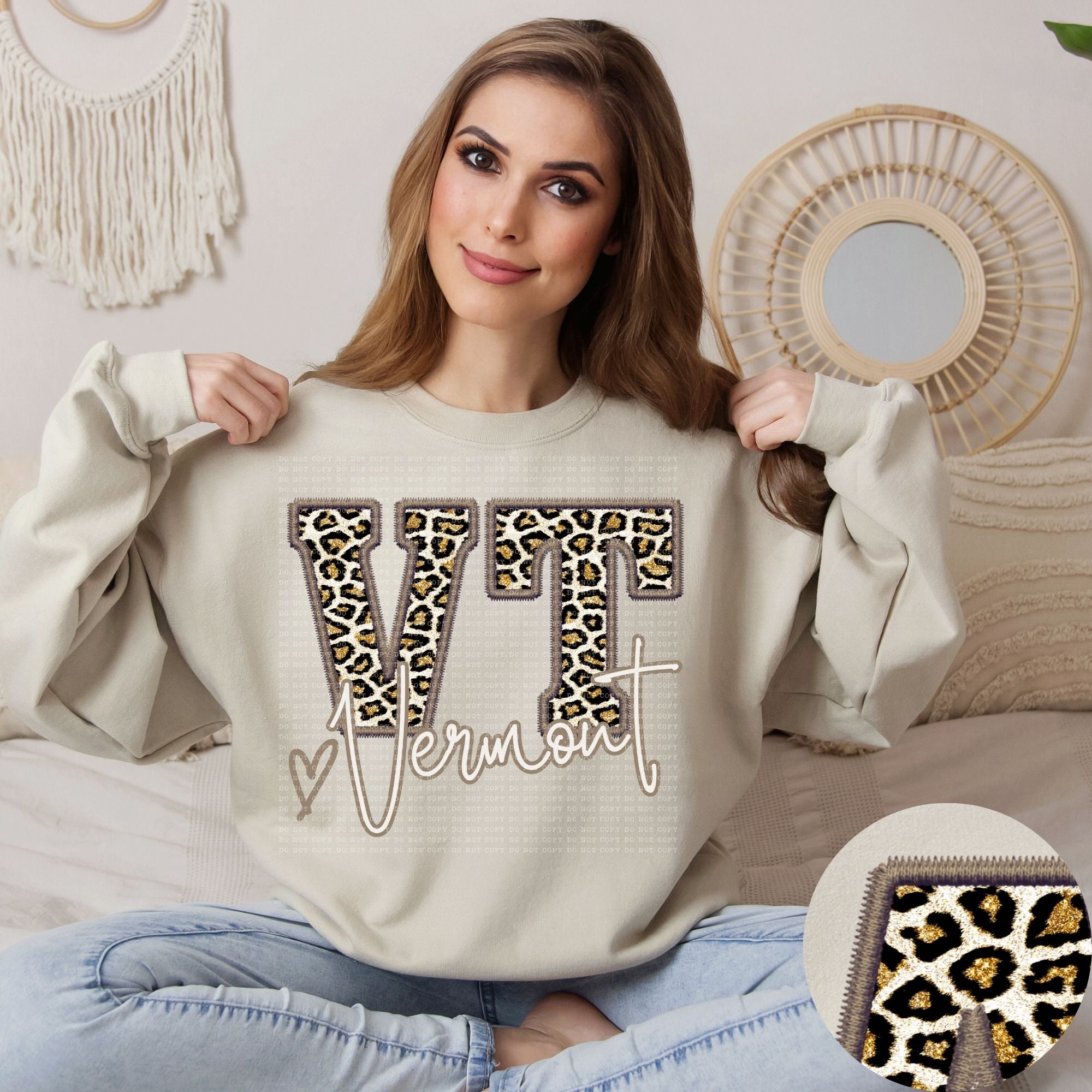 Glitter Leopard Faux Embroidery States DTF Print