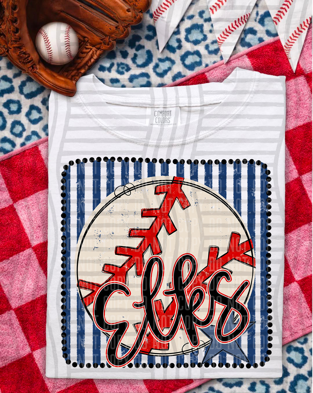 Baseball RWB Framed Script DTF Print