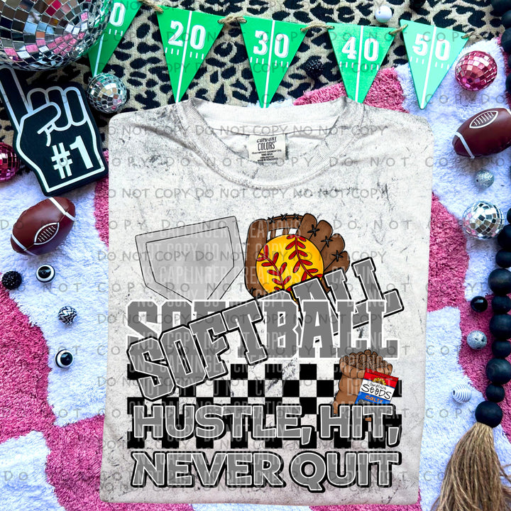 Hustle Hit Never Quit Softball DTF Print