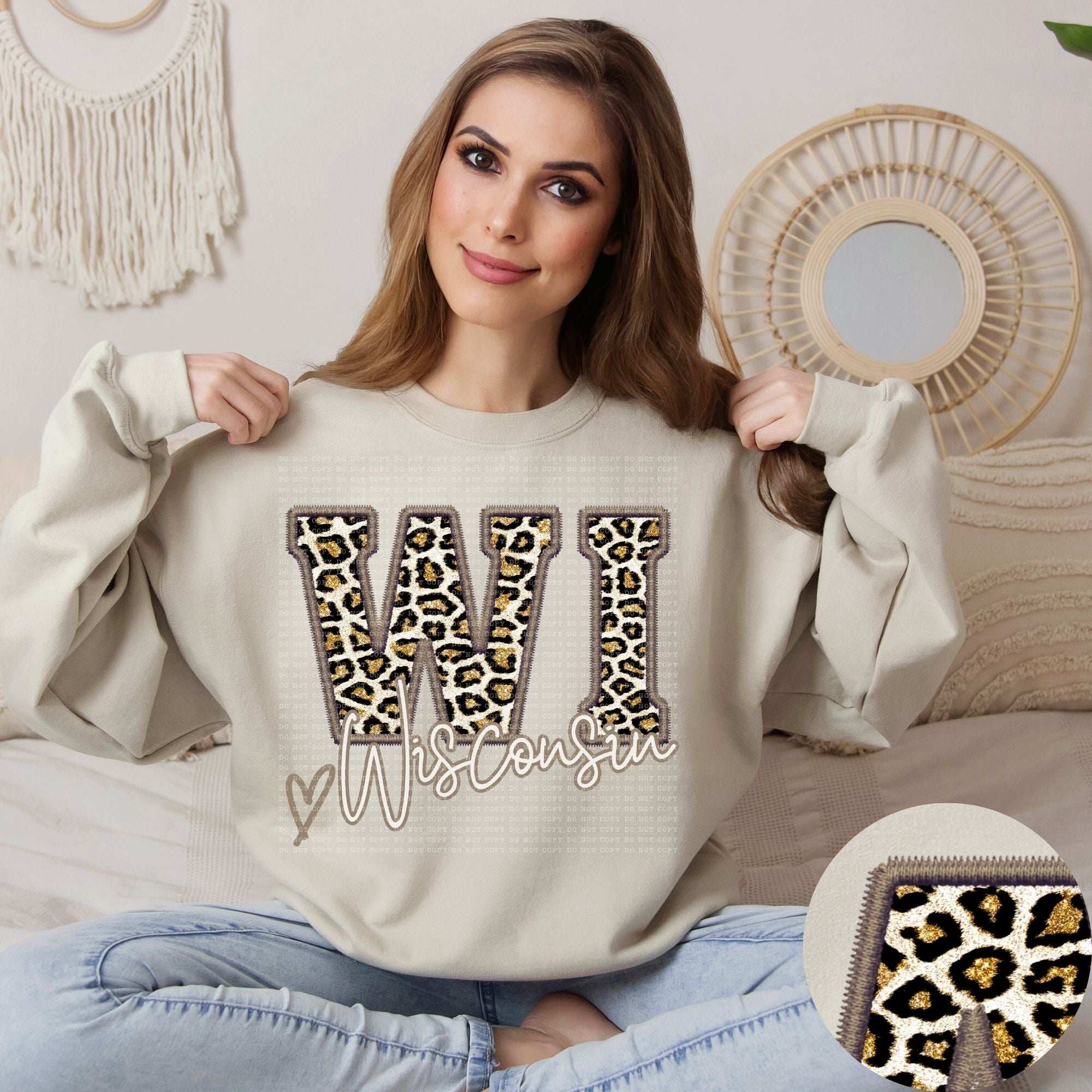 Glitter Leopard Faux Embroidery States DTF Print