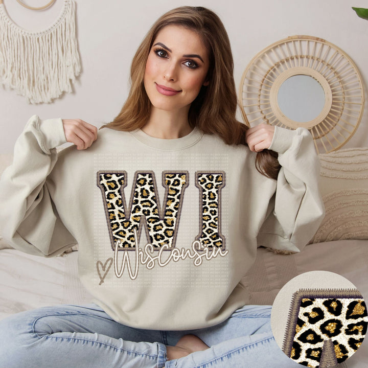 Glitter Leopard Faux Embroidery States DTF Print