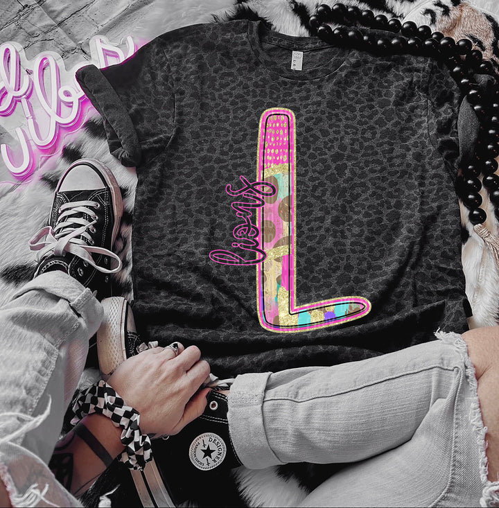 Rainbow Leopard Single Letters DTF Print