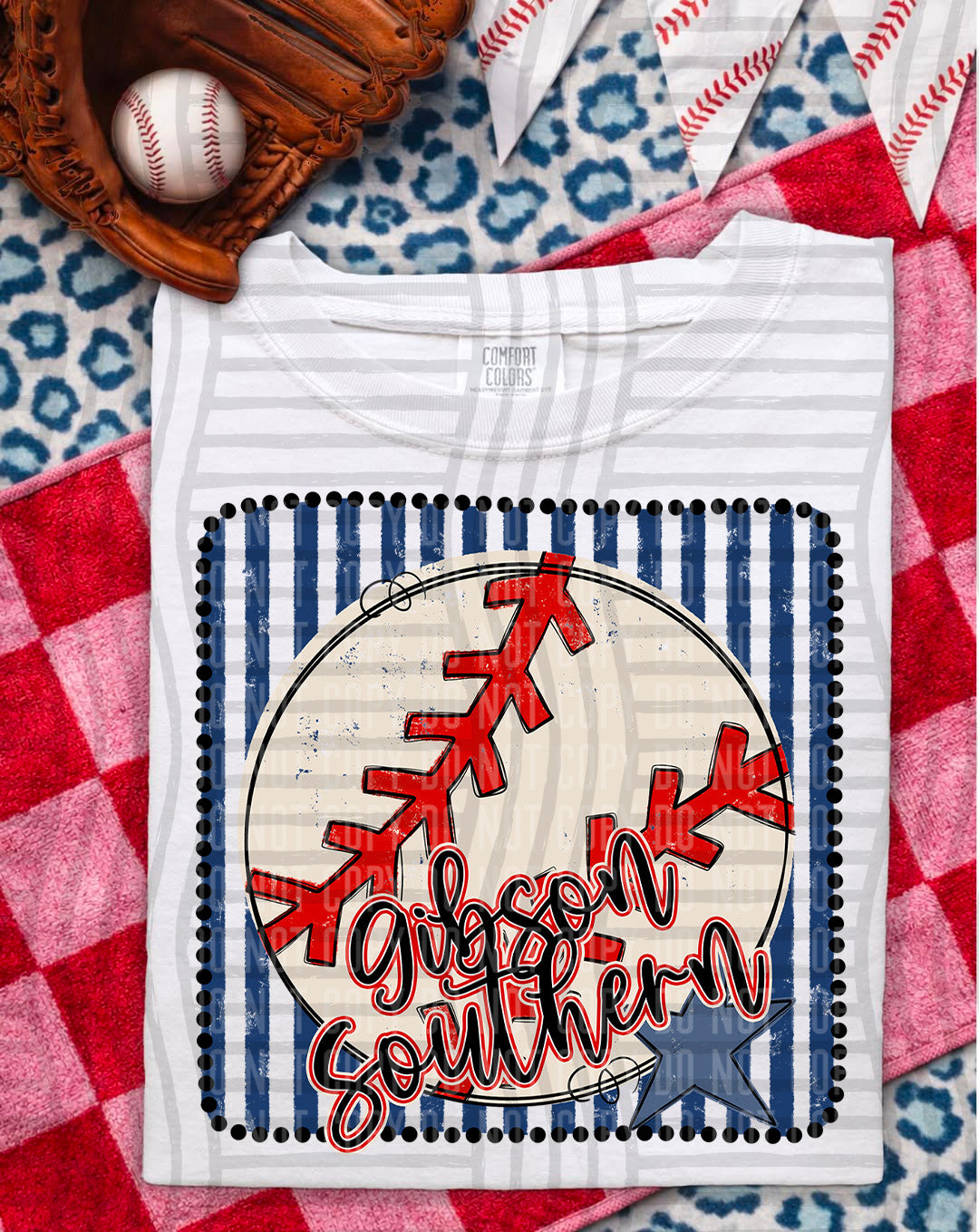 Baseball RWB Framed Script DTF Print