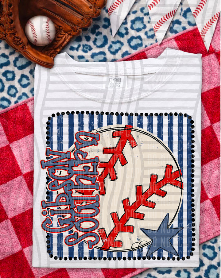 Baseball RWB Framed DTF Print