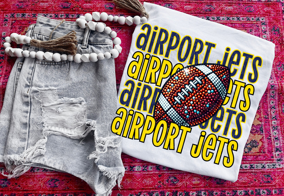 Airport Jets (Gold) with Football DTF Print