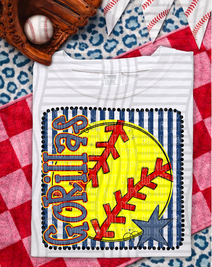 Softball RWB Framed DTF Print