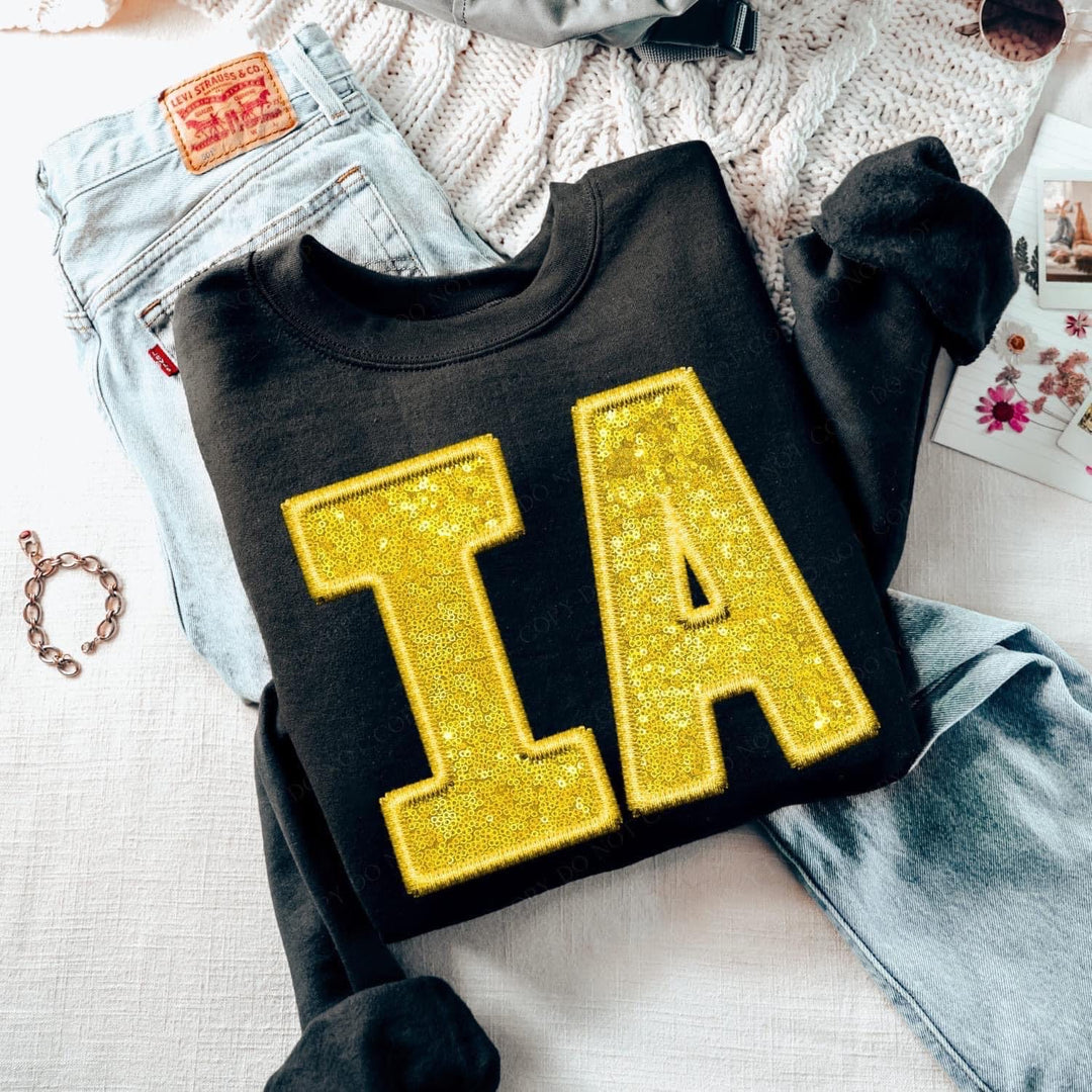 Iowa Faux Embroidery Sequin DTF Print