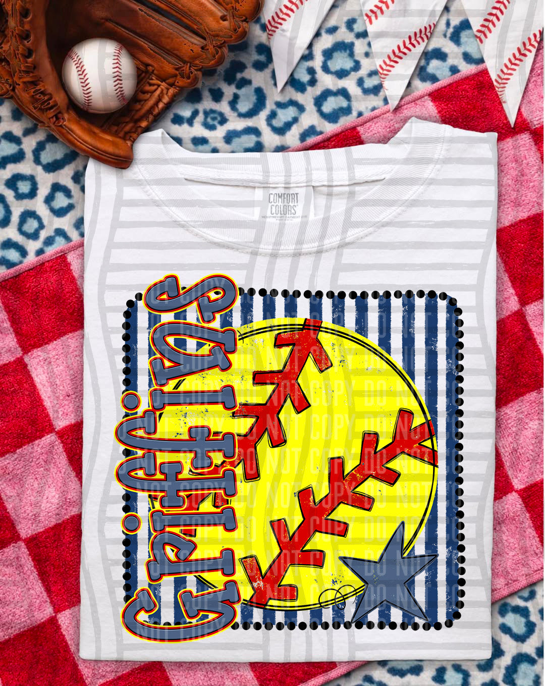 Softball RWB Framed DTF Print