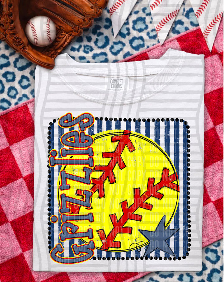 Softball RWB Framed DTF Print
