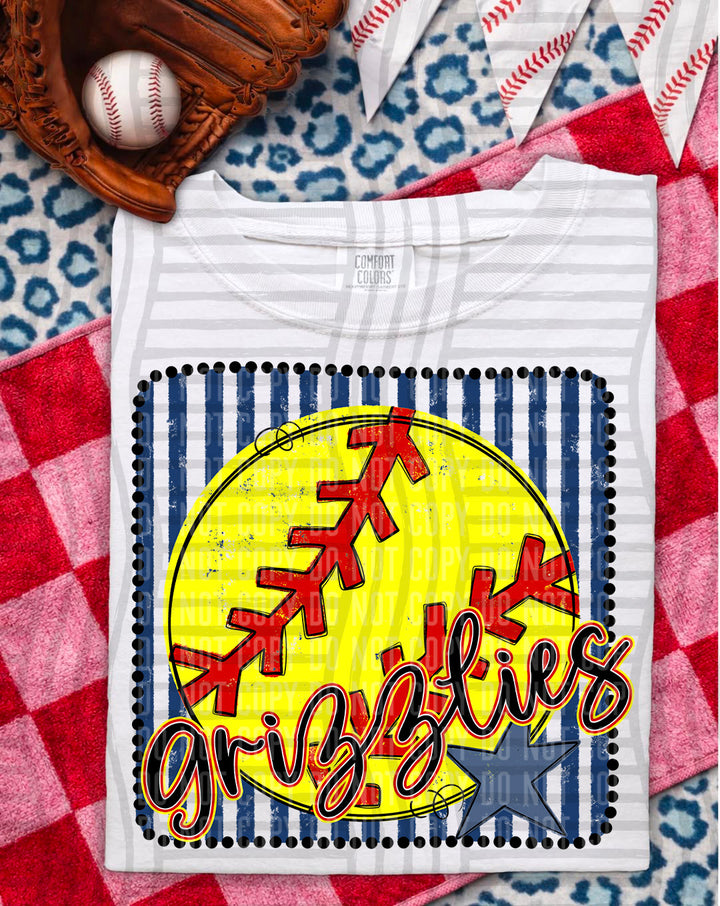 Softball RWB Framed Script DTF Print