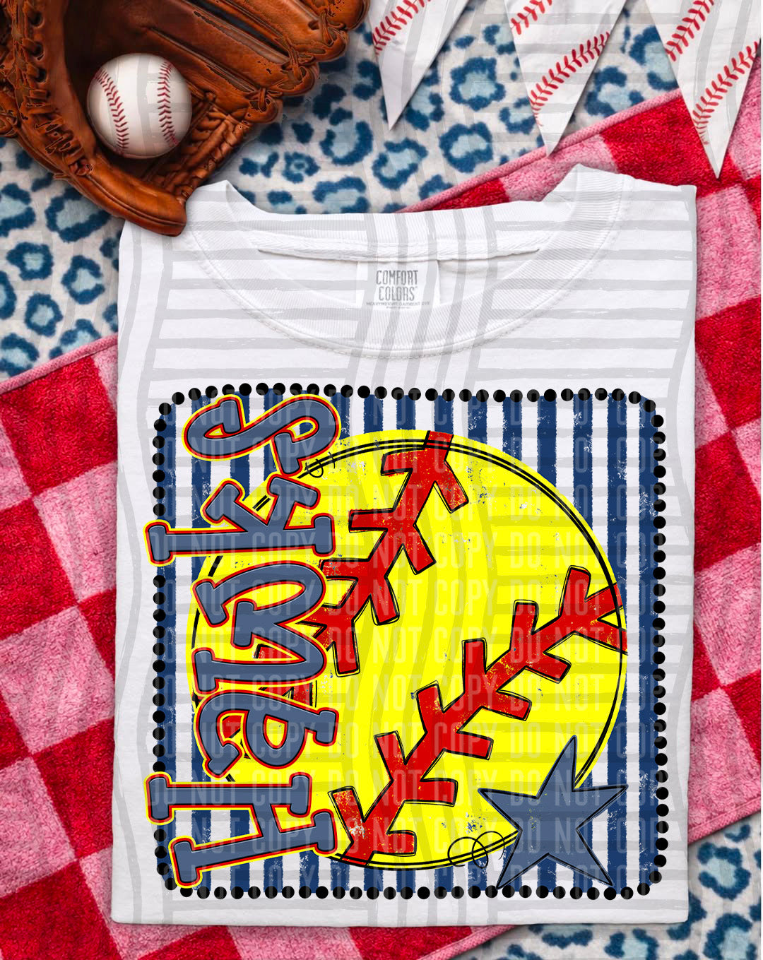Softball RWB Framed DTF Print