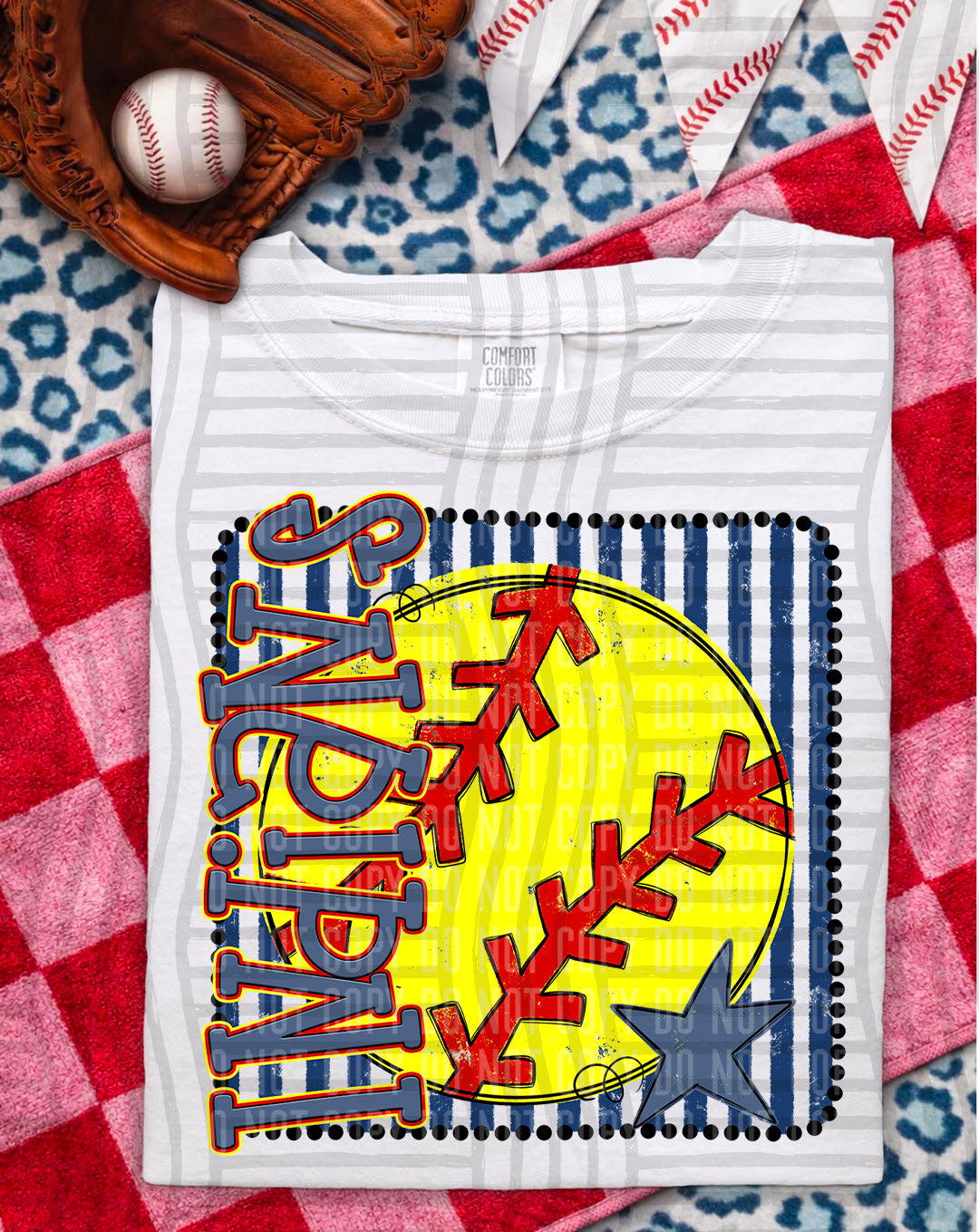 Softball RWB Framed DTF Print