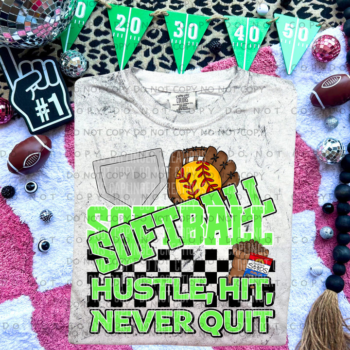 Hustle Hit Never Quit Softball DTF Print