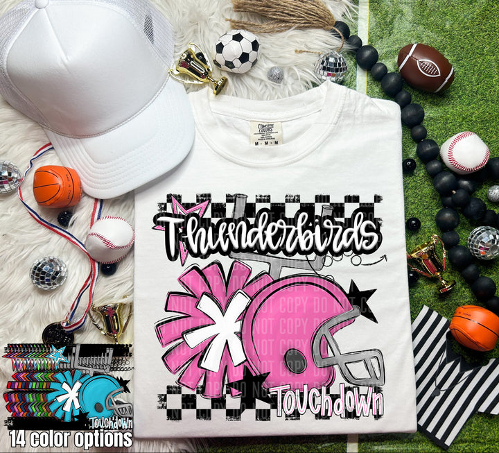 Helmet Pom Mascots Colors Bright Blue DTF Print