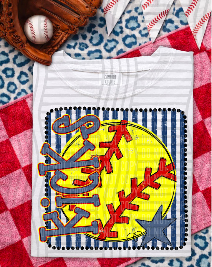 Softball RWB Framed DTF Print