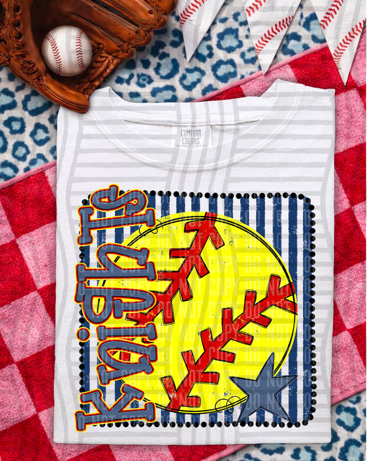 Softball RWB Framed DTF Print
