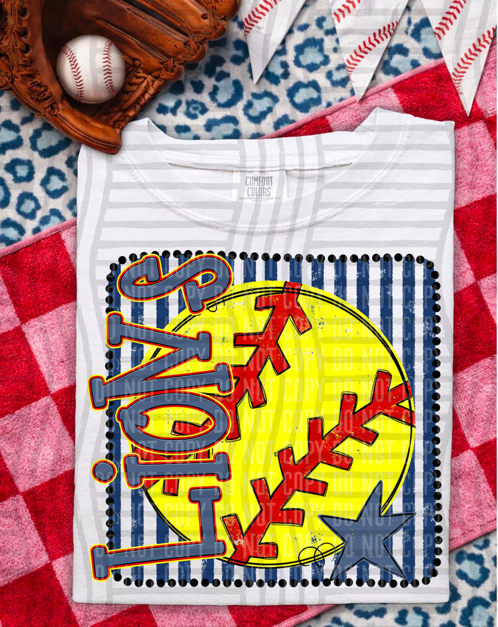 Softball RWB Framed DTF Print